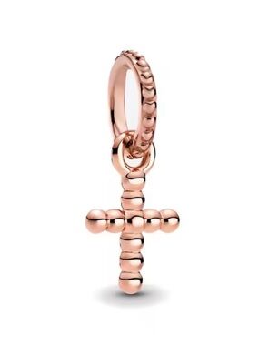 Rose Gold Beaded Cross Dangle Charm - Women Jewelry